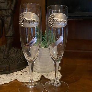 Vintage Champagne Glasses with Real Tin Etched Plate Themed Grapes